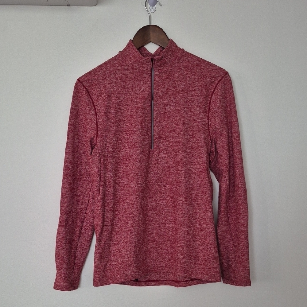 Lululemon Mens Surge Warm Half Zip Long Sleeve Red Space Dye Zip Pocket